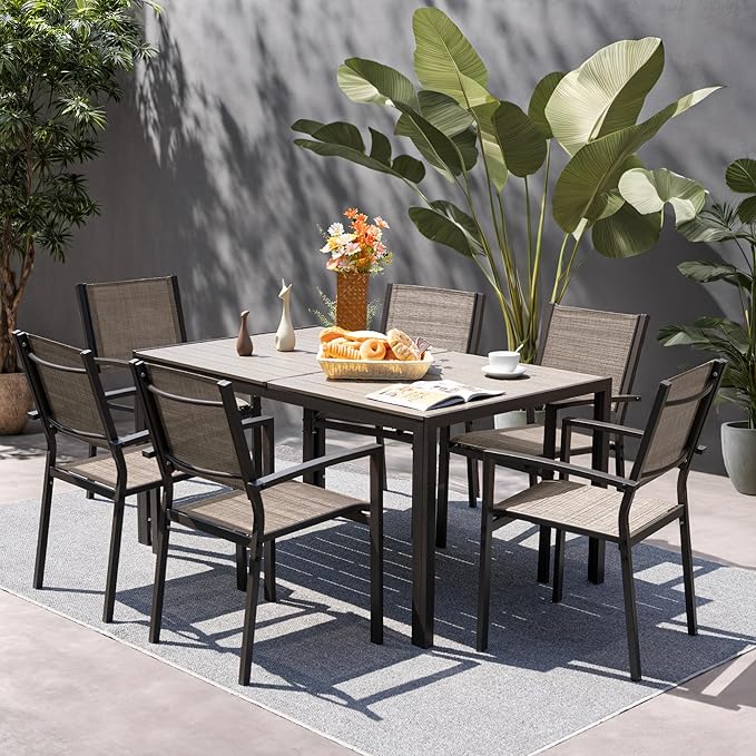 Rankok 35" x 59" Outdoor Dining Table for 6 Rectangular Patio Table with Rust Proof Metal Frame Large Outside Table for Courtyard, Garden, Balcony, Poolside, Lawn