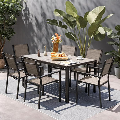 Rankok 35" x 59" Outdoor Dining Table for 6 Rectangular Patio Table with Rust Proof Metal Frame Large Outside Table for Courtyard, Garden, Balcony, Poolside, Lawn