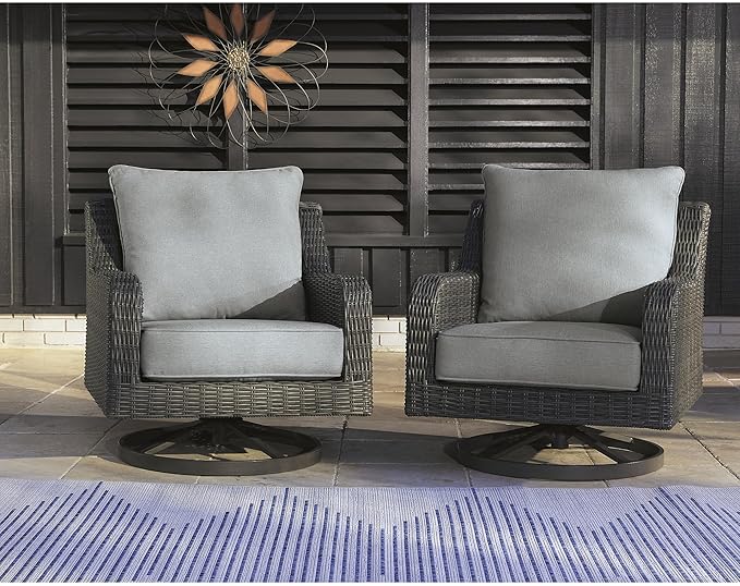 Signature Design by Ashley Elite Park Casual Outdoor Weather Resistant Rust-Proof Swivel Lounge with Removable Cushion, Gray