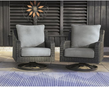 Signature Design by Ashley Elite Park Casual Outdoor Weather Resistant Rust-Proof Swivel Lounge with Removable Cushion, Gray