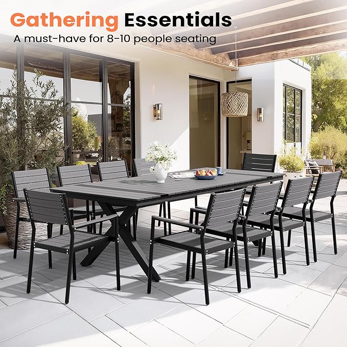 Pellebant 94" Outdoor Dining Table for 8-10, 8ft Aluminum Patio Table with Umbrella Hole - Photo 3