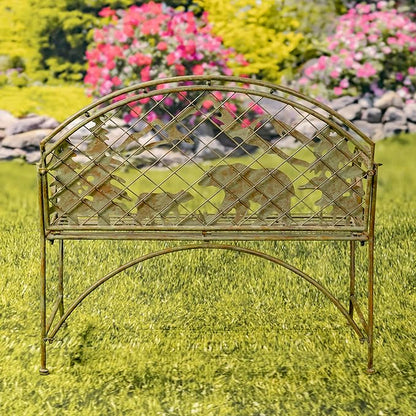 Classic Iron Garden Bench with Nature Scenery (Grizzly Bear & Mountain in Green)