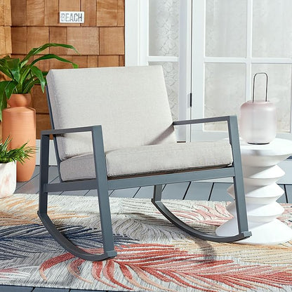 SAFAVIEH Outdoor Collection Cantor Grey/Light Grey Cushion Rocking Chair