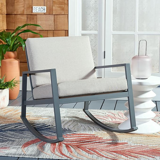 SAFAVIEH Outdoor Collection Cantor Grey/Light Grey Cushion Rocking Chair
