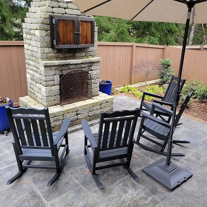 Stoog Outdoor Rocking Chairs Set of 4, All-Weather Porch Rocker with 400 lbs Weight Capacity, Never Fade or Rot, for Backyard, Lawn, and Garden, Black