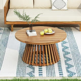 Merax Patio Outdoor Acacia Wood Round Coffee Table with Sturdy Base, Sofa Center Table for Backyard, Lawn, Balcony - Photo 1