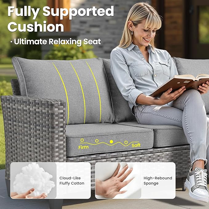 ovios Patio Furniture Set, 5 Pieces Outdoor Wicker Sofa Couch with Ottomans Comfy Cushions - Photo 4