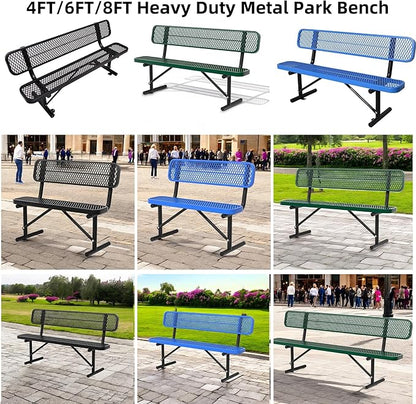 8FT Park Benches for Outside, Heavy-Duty Portable Outdoor Bench, Garden Benches Weatherproof with Backrest & Portable Frame, Commercial-Grade Seat Bench for Park, Garden, School, Shopping Mall
