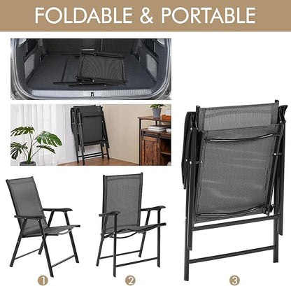 Yaheetech Patio Dining Chairs Set of 4 with Armrests, Outdoor Folding Chairs with Metal Frame and Backrest for Lawn, Garden, Yard and Poolside, Black