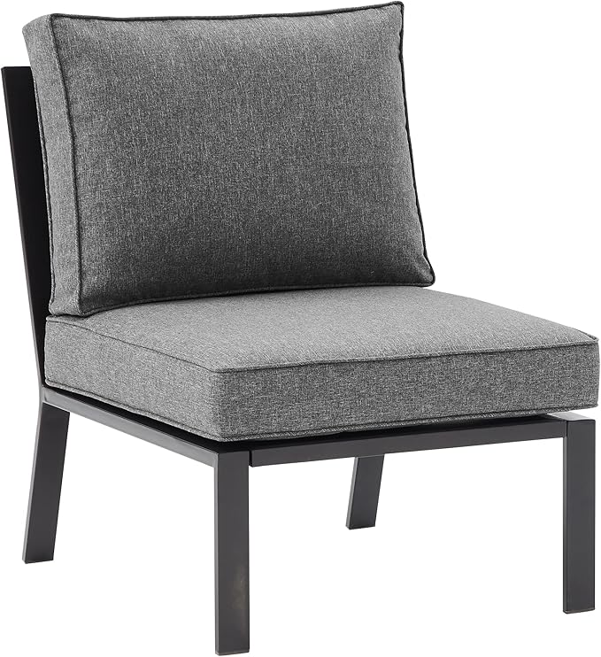 Crosley Furniture Clark Armless Outdoor Sectional Chair, Patio Chairs for Porch, Deck, Backyard, Balcony, Matte Black with Charcoal Cushions