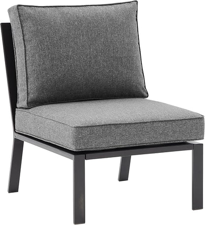 Crosley Furniture Clark Armless Outdoor Sectional Chair, Patio Chairs for Porch, Deck, Backyard, Balcony, Matte Black with Charcoal Cushions