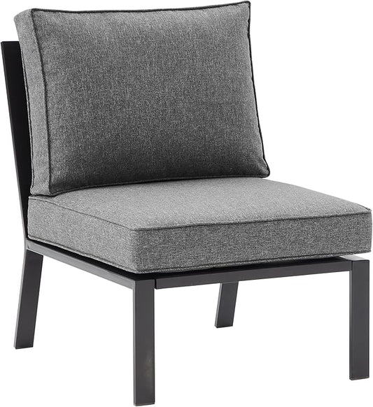 Crosley Furniture Clark Armless Outdoor Sectional Chair, Patio Chairs for Porch, Deck, Backyard, Balcony, Matte Black with Charcoal Cushions