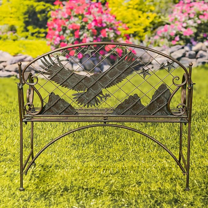 Classic Iron Garden Bench with Nature Scenery (Flying Eagle Backrest in Bronze)