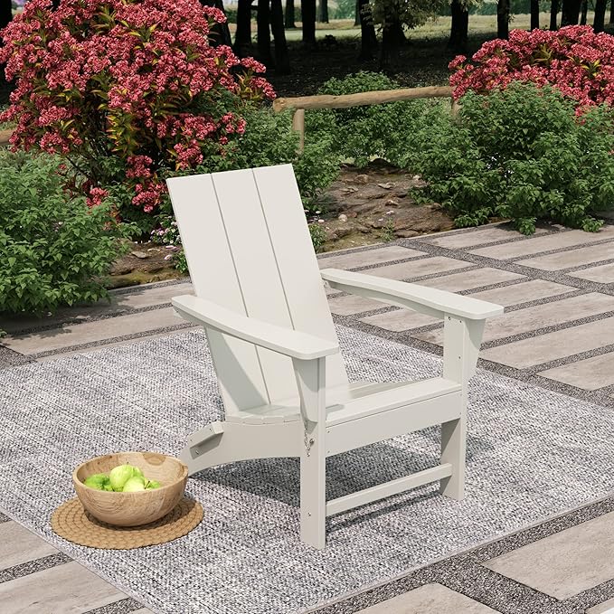 WO Home Furniture HDPE Adirondack Chair Folding Poly Lumber All Weather UV/Fade Resistant Heavy Duty for Patio, Backyard, Balcony, Garden, Lawn (Sand)…