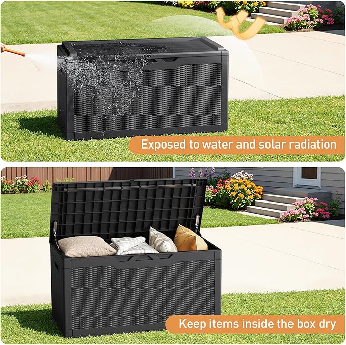 Greesum 100 Gallon Resin Deck Box Large Outdoor Storage Boxes with Cushions for Garden Tools, Patio Furniture Pillows - Photo 4