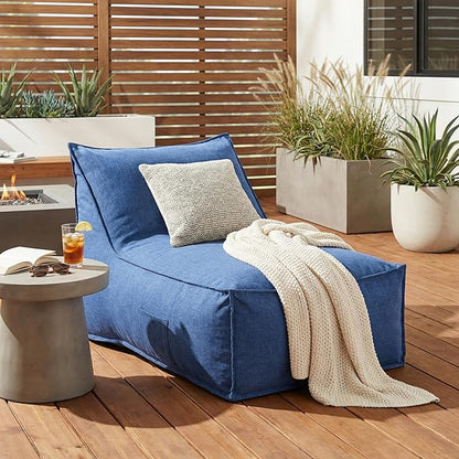 Christopher Knight Home Venny 48" L Outdoor Bean Bag Chair, Fabric Bean Bag Chair for Adults and Kids, Indoor/Outdoor Sun Lounger, Patio Lounge Chair, Comfy Outdoor Reading Chair, Navy Blue
