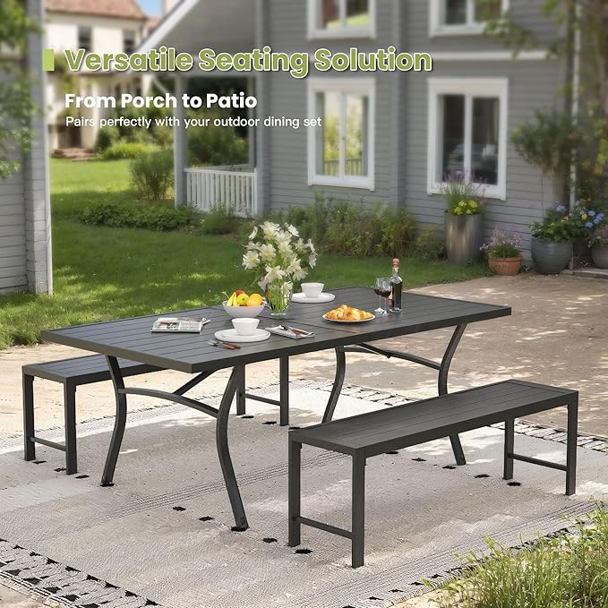51.2" Outdoor Bench, 2 Pieces Patio Backless Garden Bench with Metal Frame for Porch, Entryway, Lawn, Backyard, Black