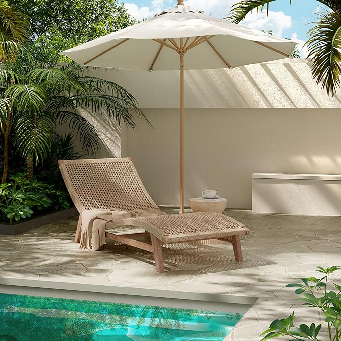 Scott Living Amalfi Acacia Wood Chaise Lounge Chair Outdoor, Wicker Patio Chaise Lounge, Outdoor Sun Lounger, Poolside Seating, Light Teak