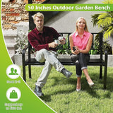 Tangkula Metal Outdoor Garden Bench, 50 Inches Patio Bench with Patterned Backrest and Curved Armrests - Photo 6