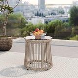 Christopher Knight Home Desna Coffee Table, Patio Glass Round End Table, Outdoor Side Table - Photo 1