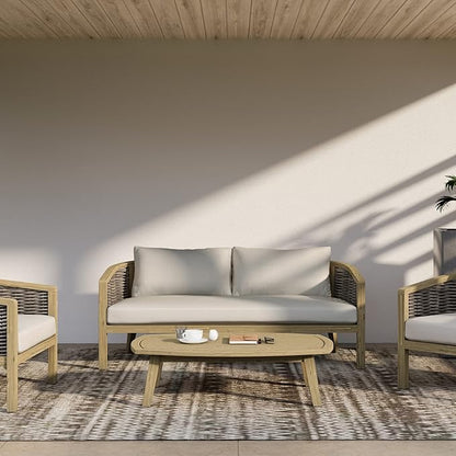 SIMPLIHOME Parkside SOLID ACACIA WOOD 45 inch Wide Rectangle Contemporary Outdoor Coffee Table in Light Teak for the Living Room and Family Room