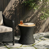 Christopher Knight Home Fenton 17.5" Outdoor Side Table, Round Patio End Table with Wood Top and Wicker Base - Photo 4