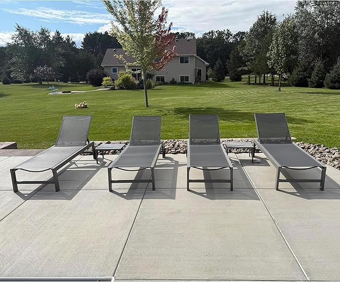 PURPLE LEAF Patio Chaise Lounge Set for 4 Outdoor Pool Lounge Chairs with Adjustable Backrest and Side Tables Aluminum - Photo 2