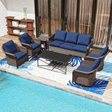 7 Pieces Patio Conversation Set, 78" Wicker 3-Seat Couch with Washable Cushions, 2 Glider Swivel Rocker Chairs - Photo 1