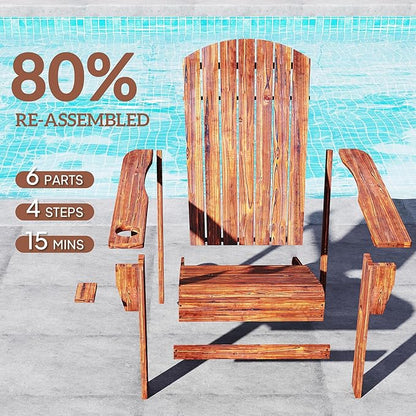 Outsunny Wooden Adirondack Chair, Outdoor Patio Lawn Chair with Cup Holder, Weather Resistant Lawn Furniture, Classic Lounge for Deck, Garden, Backyard, Fire Pit, Brown