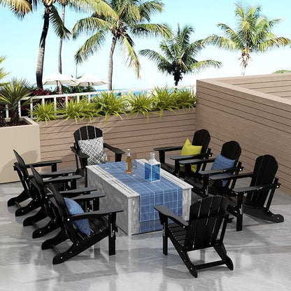 WO WESTIN OUTDOOR HDPE Laguna Outdoor Folding Poly Adirondack Chair (Set of 8),Black