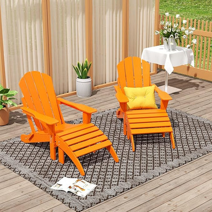WO Home Furniture Adirondack Chair Outdoor Ottoman Set of 2 PCS Classic Patio Furniture (Orange)