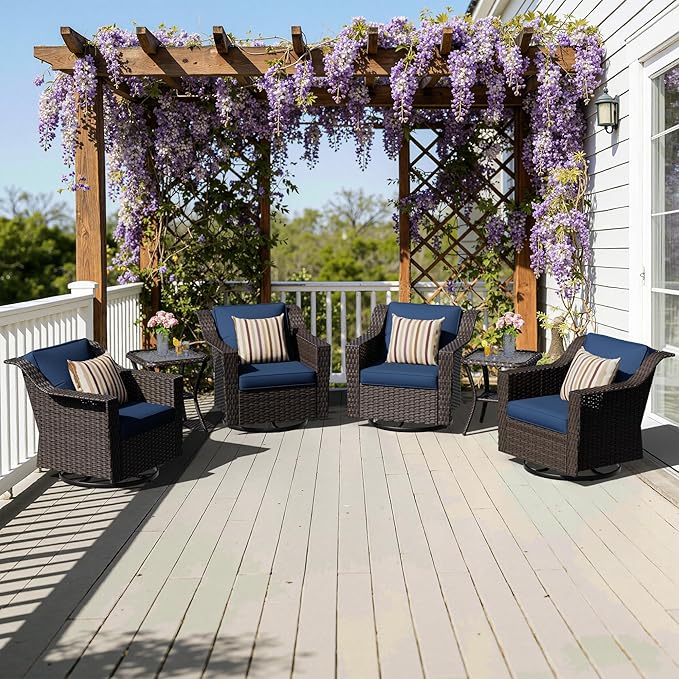 6 Pieces Patio Conversation Furniture Set - 4 Swivel Chairs, 2 Side Tables - Photo 5