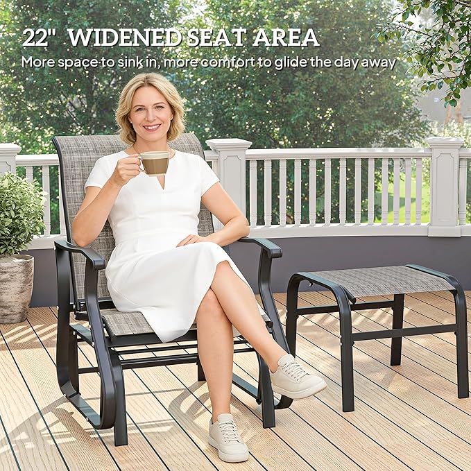 Outsunny Outdoor Glider Chair with Ottoman, Patio Glider Set with 24.4" High Back, 22" Wide Seat - Photo 6