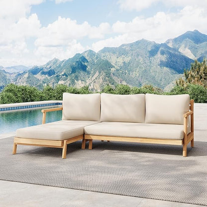 Christopher Knight Home Jorine Outdoor Acacia Wood Sofa, 78" L Shaped Sofa Set, Chaise Lounge and Loveseat Set, 3 Seater Couch, Patio Lounge, Upholstered Couch for Patio Backyard Garden, Teak+Beige