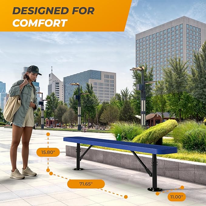 Heavy-Duty Outdoor Metal Bench, Thermoplastic-Coated, Surface, Weatherproof, Commercial-Grade for Parks, Gardens, Patios - Photo 2