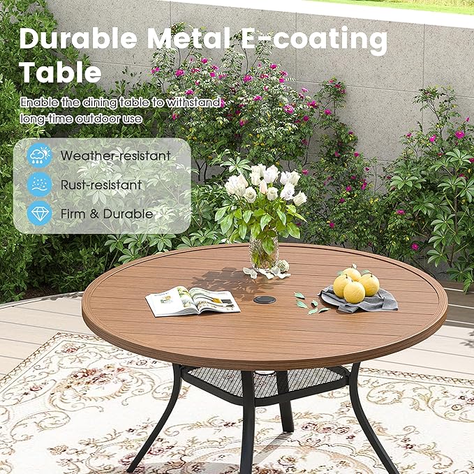 Patio Dining Table for 4-6, Round Metal Outdoor Table with 1.57" Umbrella Hole - Photo 5