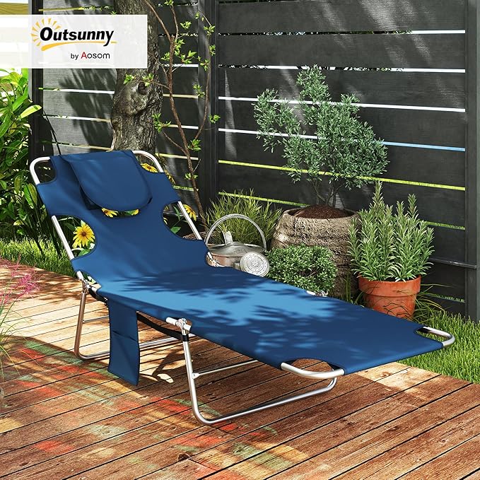 Outsunny Chaise Lounge Chair Outdoor with Face Arm Hole, 5-Position Reclining Face Down Tanning Chair with Carry Strap - Photo 2