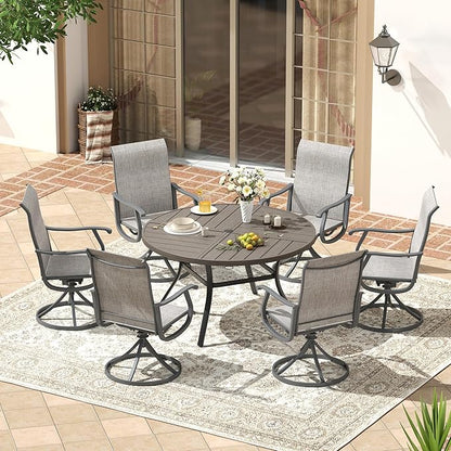 VICLLAX 47.2" Round Patio Dining Table for 4-6, All Weather Metal Outdoor Table with 1.57" Umbrella Hole and Storage Shelf for Garden Lawn Deck, Grey