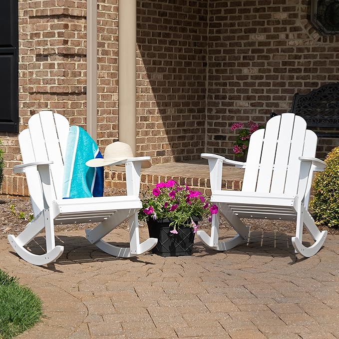 Jayde White Solid Wood Outdoor Adirondack Rocking Chair Set of 2 by Linon - Photo 2