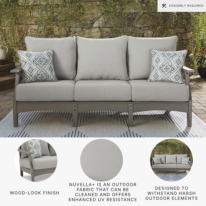 Signature Design by Ashley Visola Outdoor Patio Sofa with All-Weather Cushion and 2 Throw Pillows - Photo 4