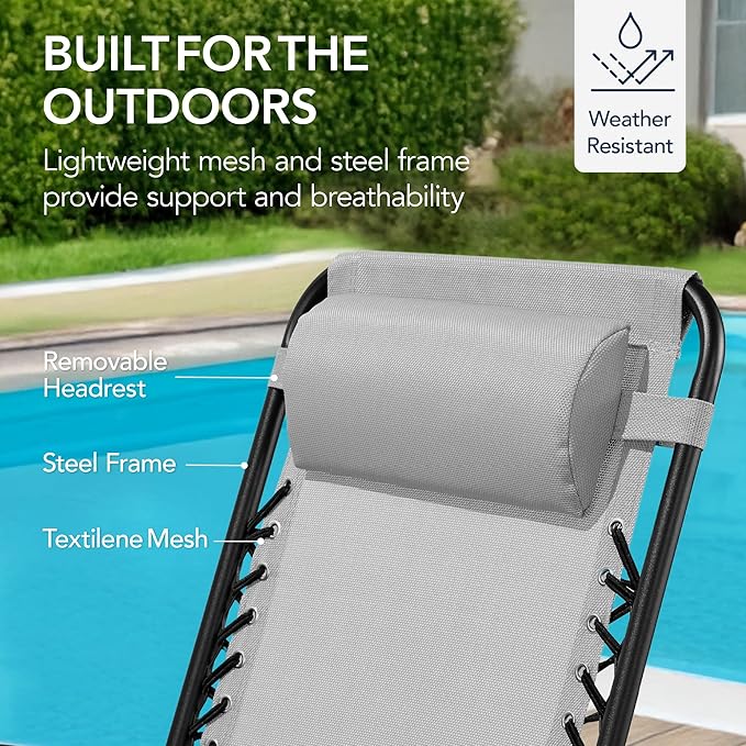 Best Choice Products Outdoor Folding Rocking Chair, Zero Gravity Lounge Chair, Patio Rocker w/Headrest Pillow - Ice Gray - Photo 7