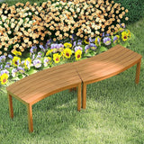 Tangkula Acacia Wood Outdoor Curved Bench Set of 4, Patio Garden Backless Fire Pit Bench with 1600 lbs Weight Capacity - Photo 3
