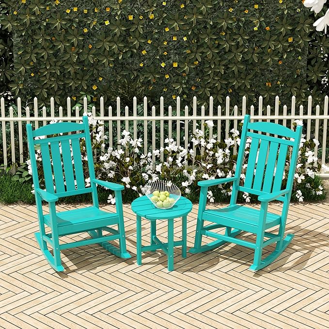 WO WESTIN OUTDOOR HDPE Laguna Classic Porch Rocking Chair (Set of 2), Turquoise