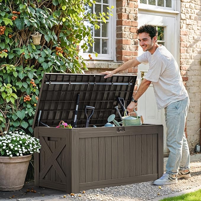 Greesum 120 Gallon Deck Box, Resin Outdoor Storage Container for Patio Furniture, Garden Tools, Pool Accessories - Photo 2