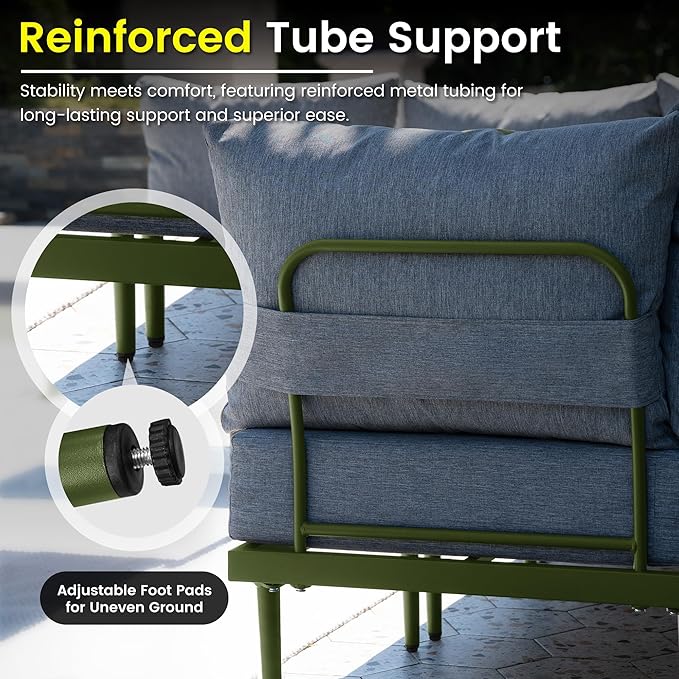 Sundale Outdoor 2 Pieces Patio Sofa Set, Metal Outdoor Sectional Loveseat with 6 Inch Olefin Cushion - Photo 5