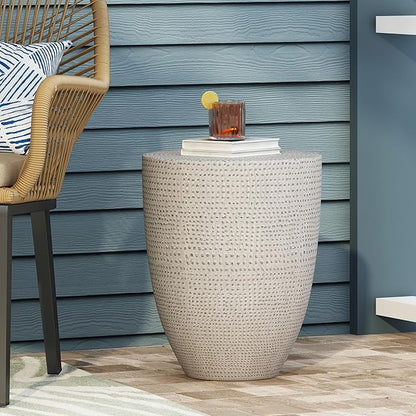Outdoor Side Table Concrete End Table Faux Stone Small Coffee Tables Patio Garden Stool Plant Stand for Porch, Backyard Silver-Barrel