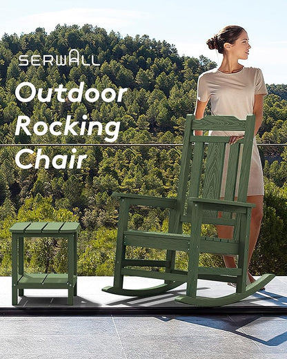 SERWALL Oversized Rocking Chair Outdoor, HDPE Outdoor Rocking Chair, Avocado
