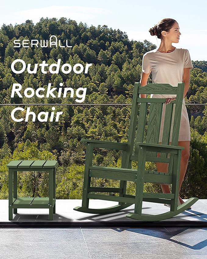 SERWALL Oversized Rocking Chair Set of 4 Outdoor, HDPE Outdoor Rocking Chair Set of 4, Avocado