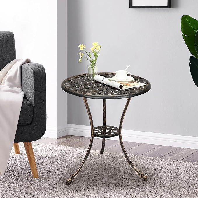 24" Patio Bistro Table Round Outdoor Coffee Table, Small Patio Table with 2" Umbrella Hole, Iron Frame for Porch - Photo 7