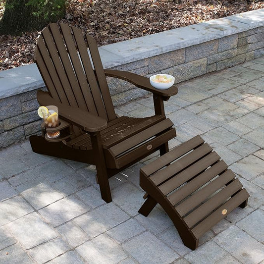 highwood AD-KITCHL5-ACE Hamilton Folding & Reclining Adirondack Chair with Ottman and Cup Holder, Weathered Acorn